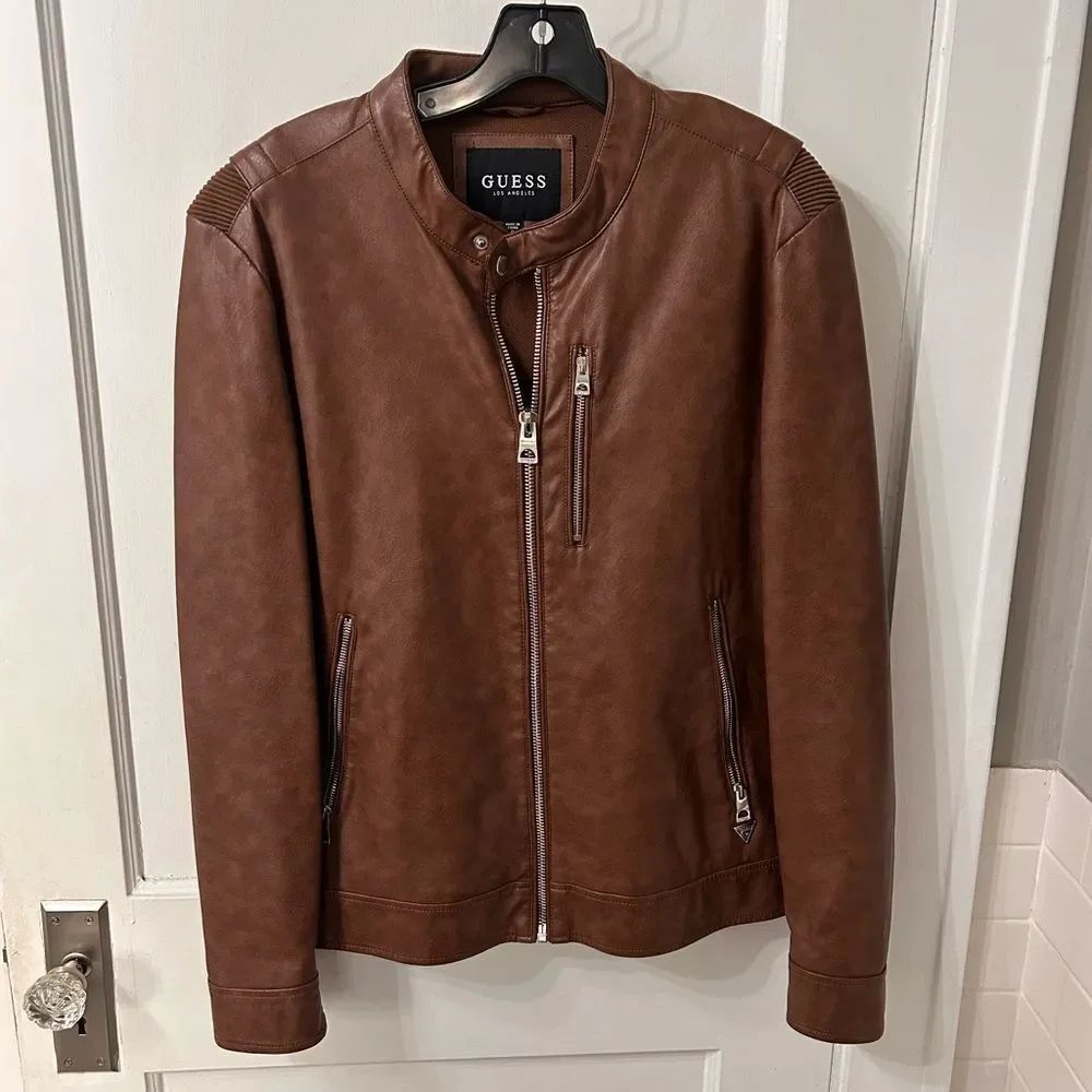 GUESS Men's Brown Leather Jacket